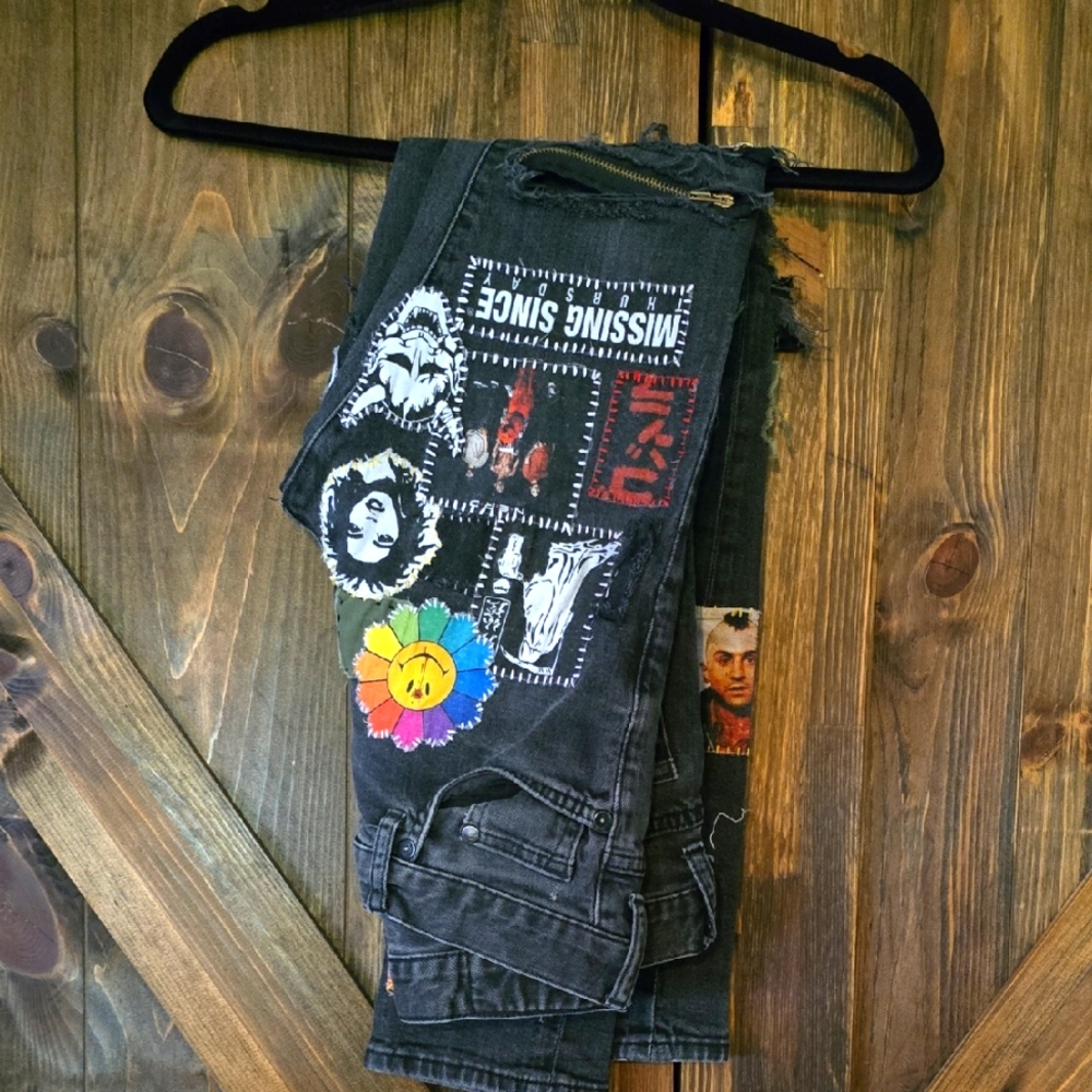 Black Patched Punk Pants